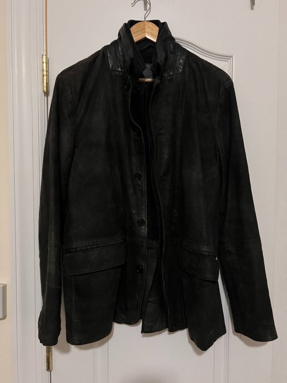 All Saints Mens Survey Goat Leather Blazer L